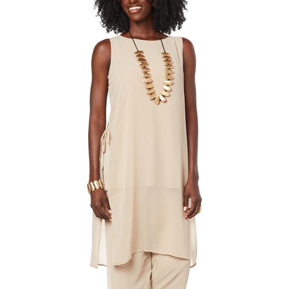 MarlaWynne Tops Wynnelayers Mixed Media Tunic With Chiffon Overlay